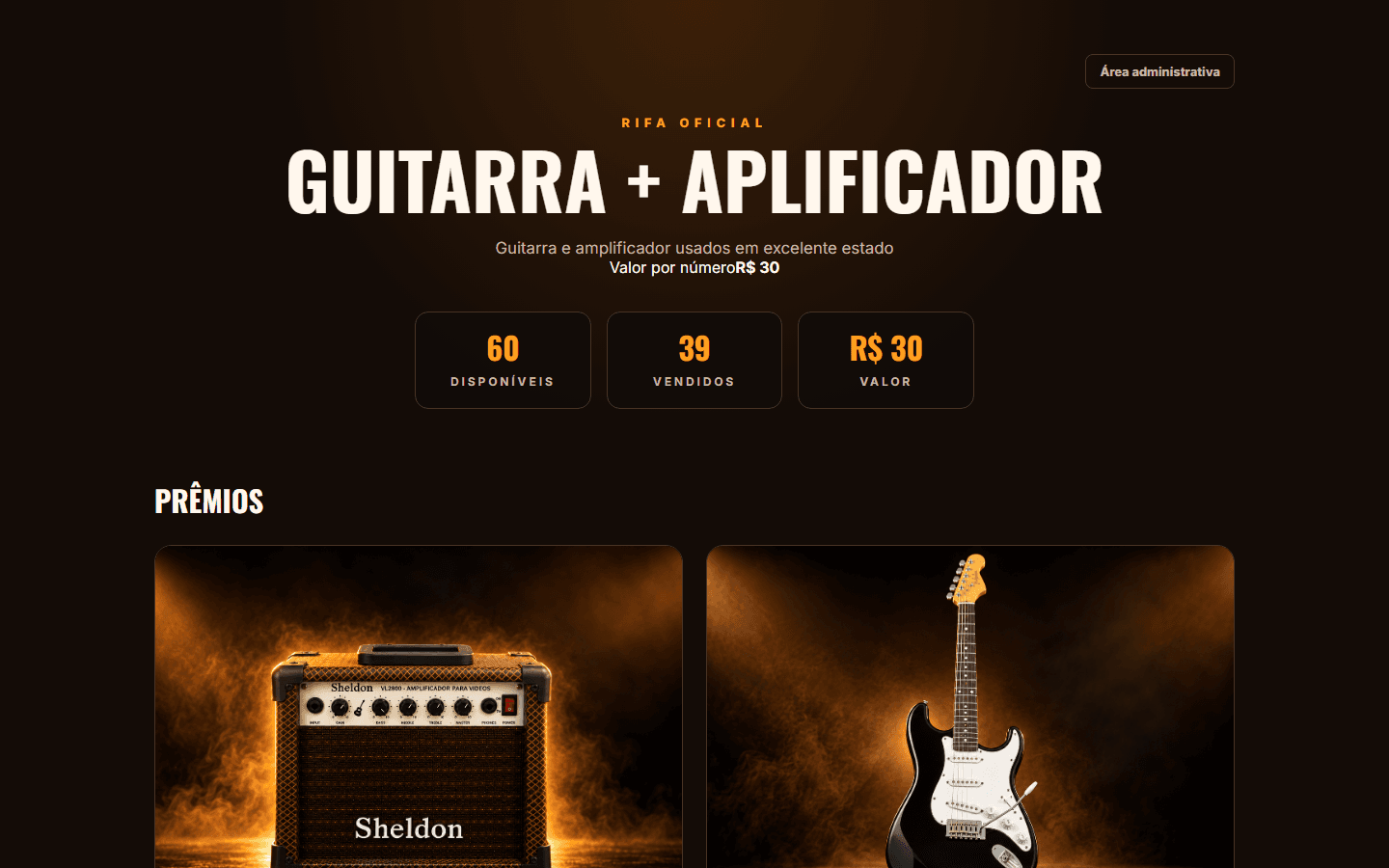 Página de uma rifa publicada no Rifa Legal com resumo, prêmios e disponibilidade